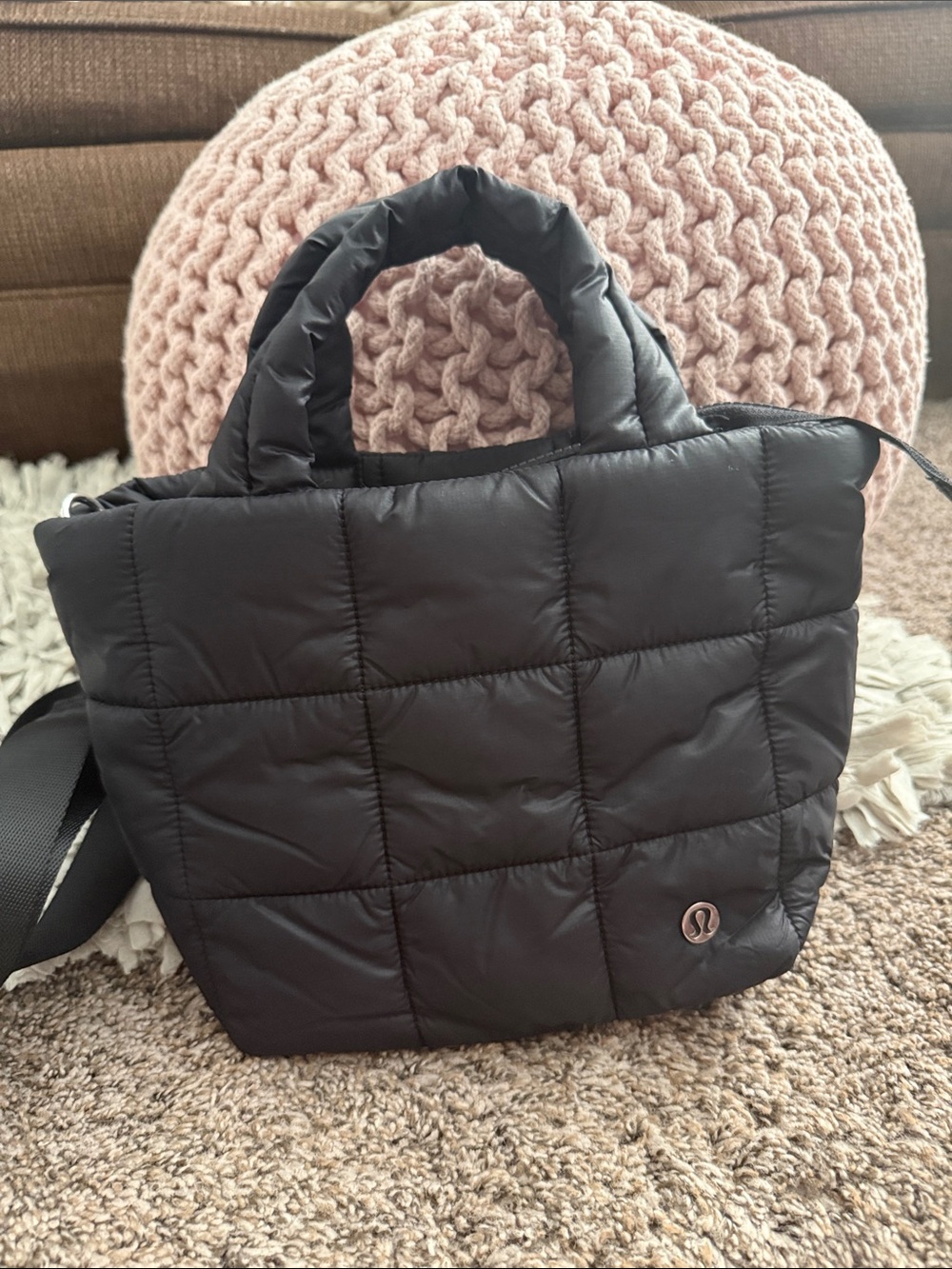 lululemon athletica Black Quilted Puffer Shoulder Tote
